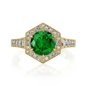 Russian Demantoid Garnet and Diamond Ring