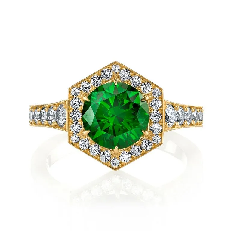 Russian Demantoid Garnet and Diamond Ring
