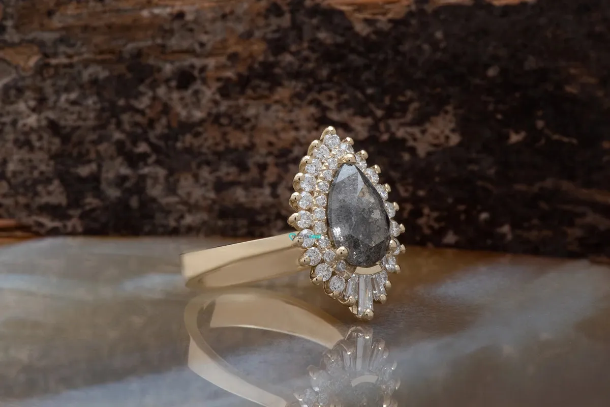 Salt and Pepper galaxy diamond engagement ring- 2.6 carat Diamond ring 14k 18k gold