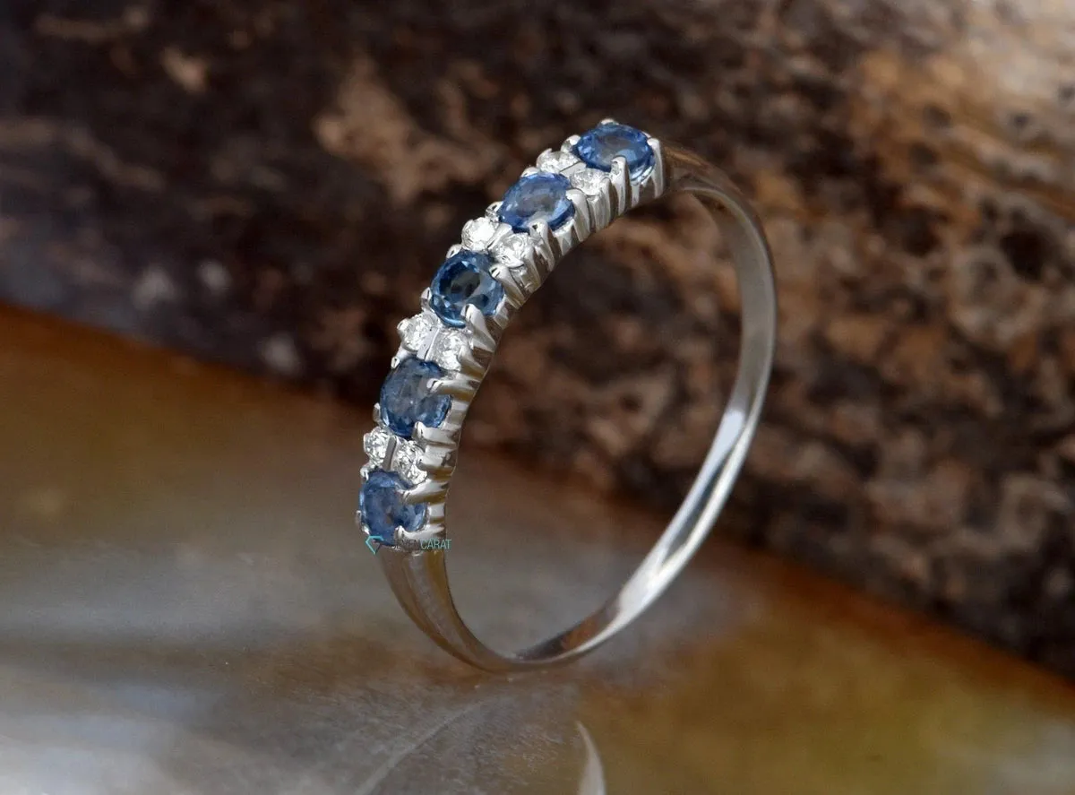 Sapphire eternity band-Blue sapphire engagement ring-Blue sapphire band-14K White Gold Ring-Women Jewelry-Anniversary ring-Multistones ring