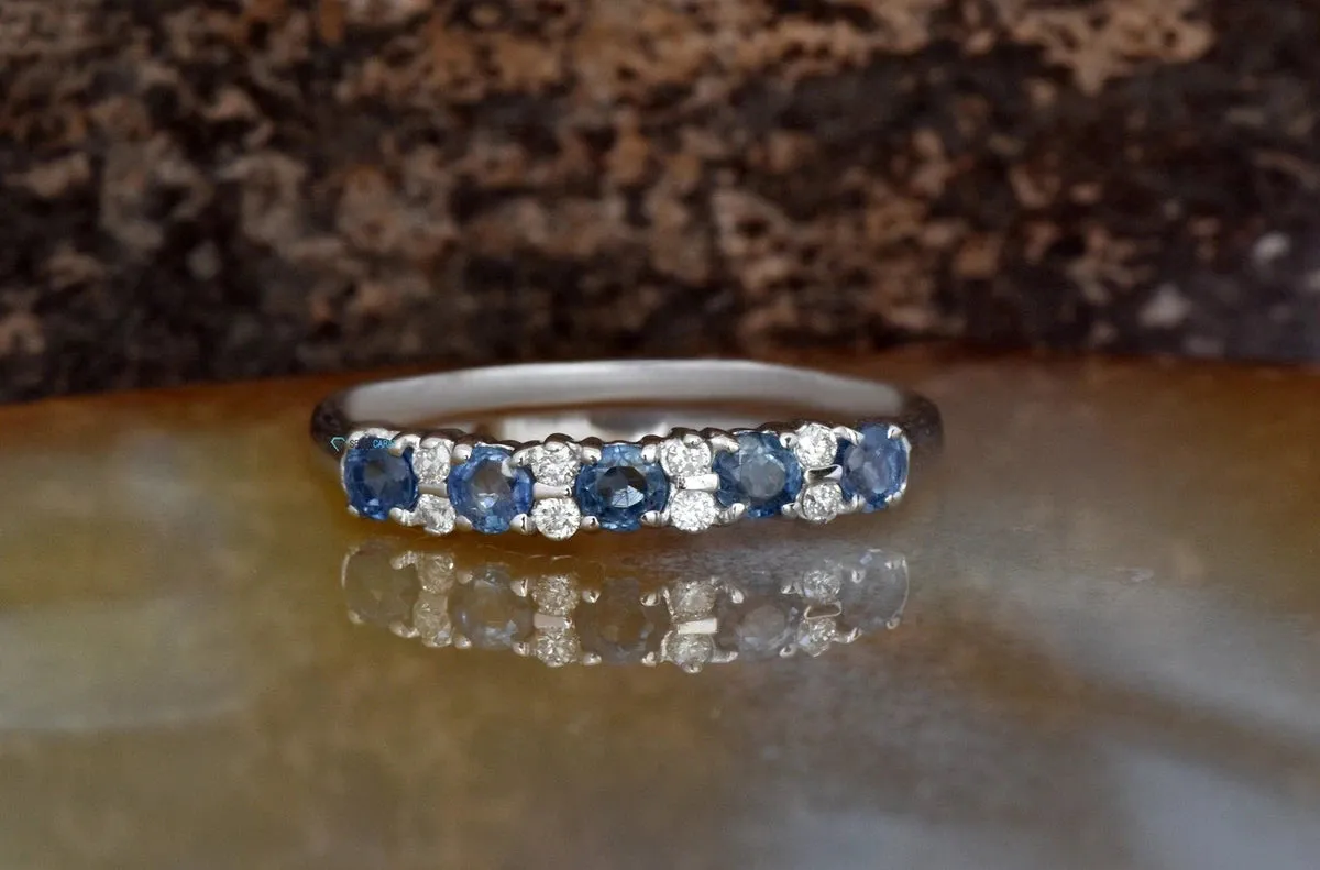 Sapphire eternity band-Blue sapphire engagement ring-Blue sapphire band-14K White Gold Ring-Women Jewelry-Anniversary ring-Multistones ring