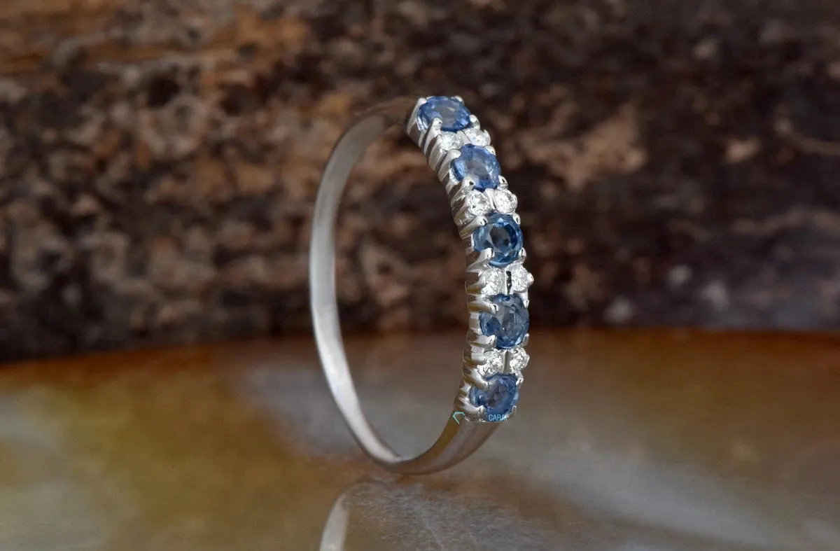 Sapphire eternity band-Blue sapphire engagement ring-Blue sapphire band-14K White Gold Ring-Women Jewelry-Anniversary ring-Multistones ring