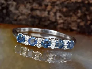 Sapphire eternity band-Blue sapphire engagement ring-Blue sapphire band-14K White Gold Ring-Women Jewelry-Anniversary ring-Multistones ring