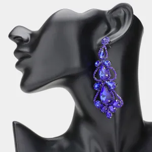 Sapphire Teardrop Cluster Chandelier Pageant Earrings  | Sapphire Evening Earrings |  630825