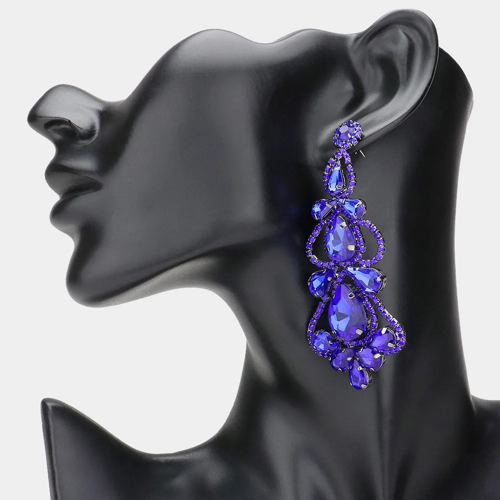 Sapphire Teardrop Cluster Chandelier Pageant Earrings  | Sapphire Evening Earrings |  630825