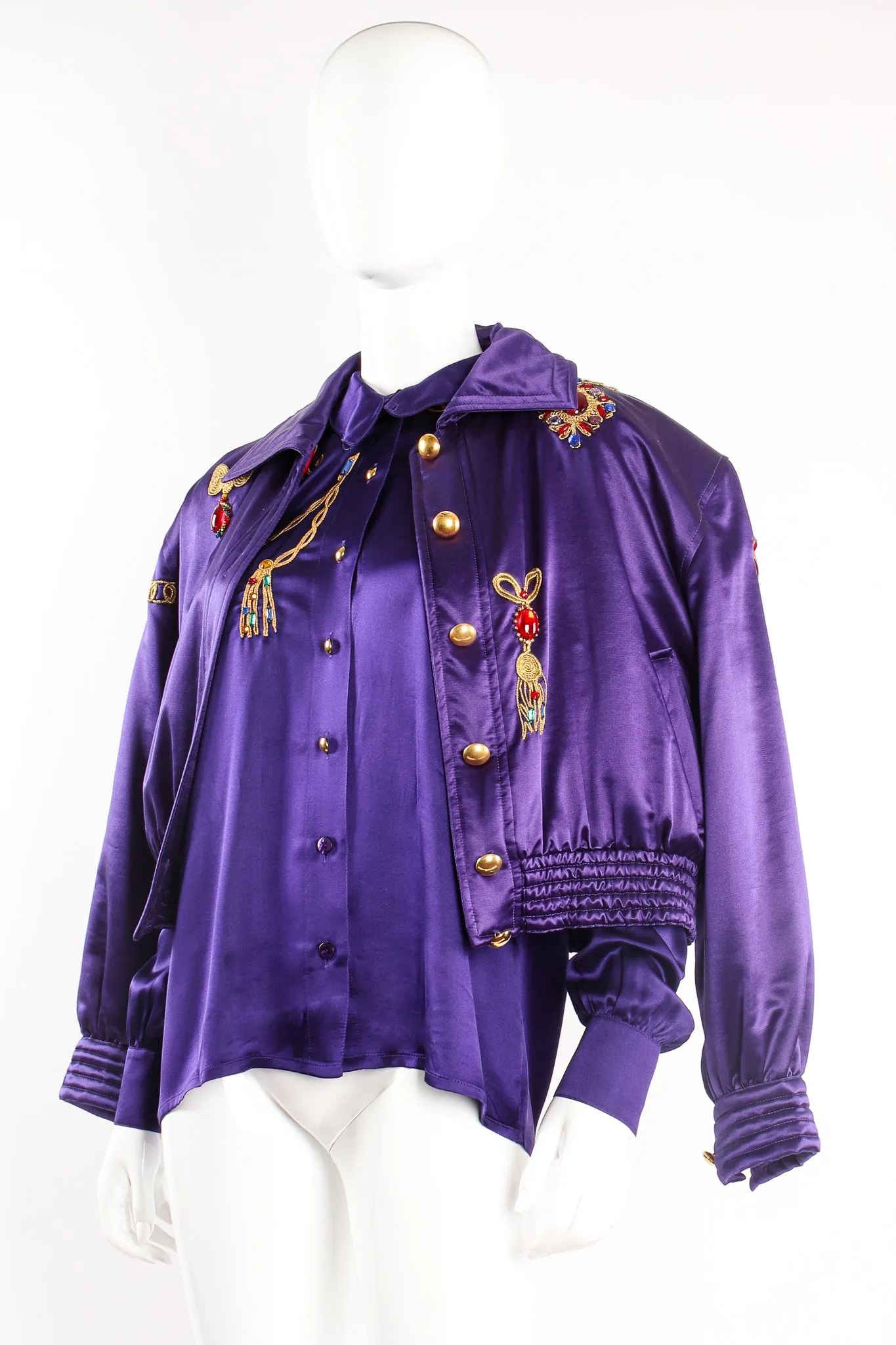 Satin Jeweled Brooch Bomber