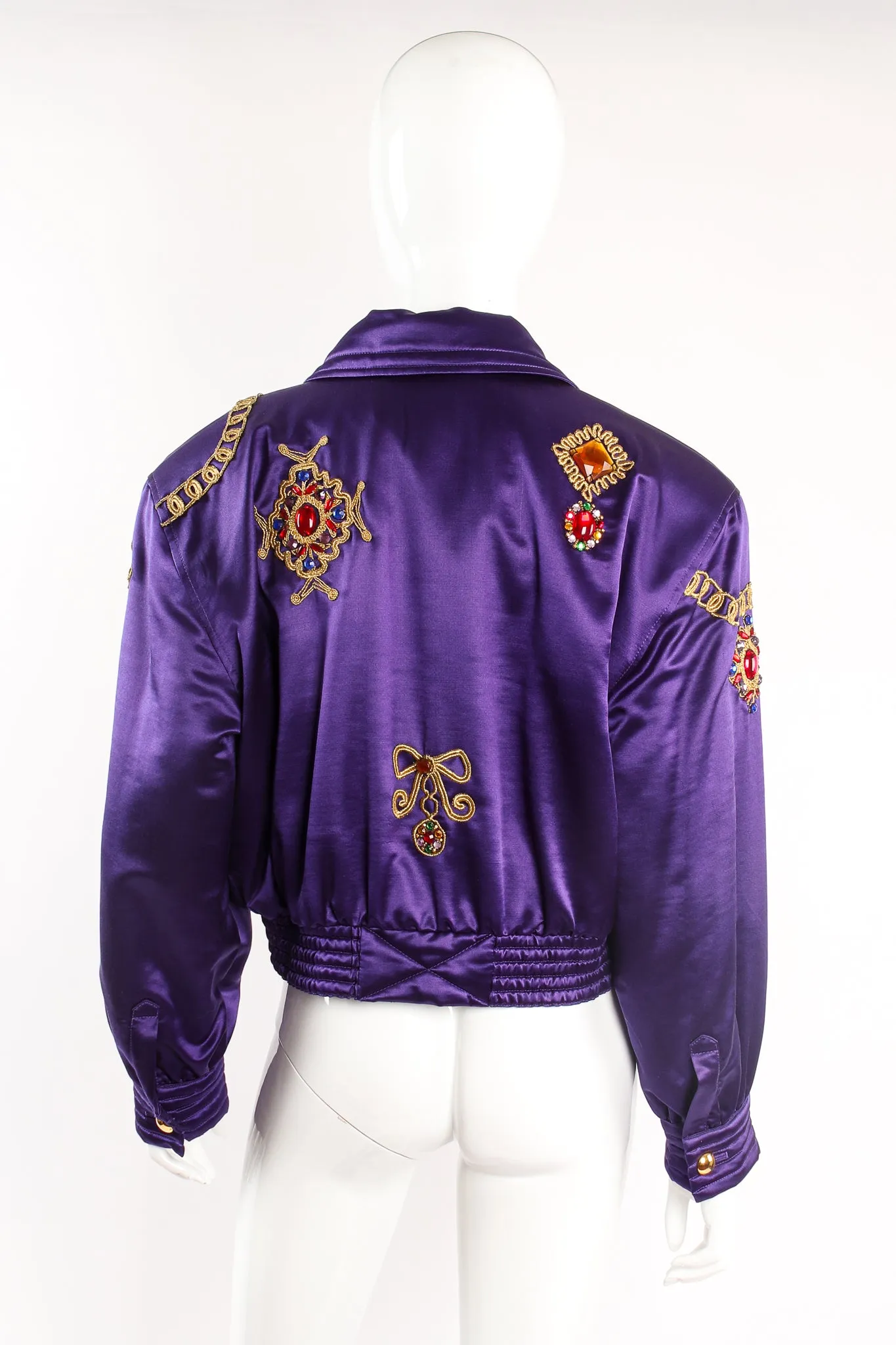 Satin Jeweled Brooch Bomber