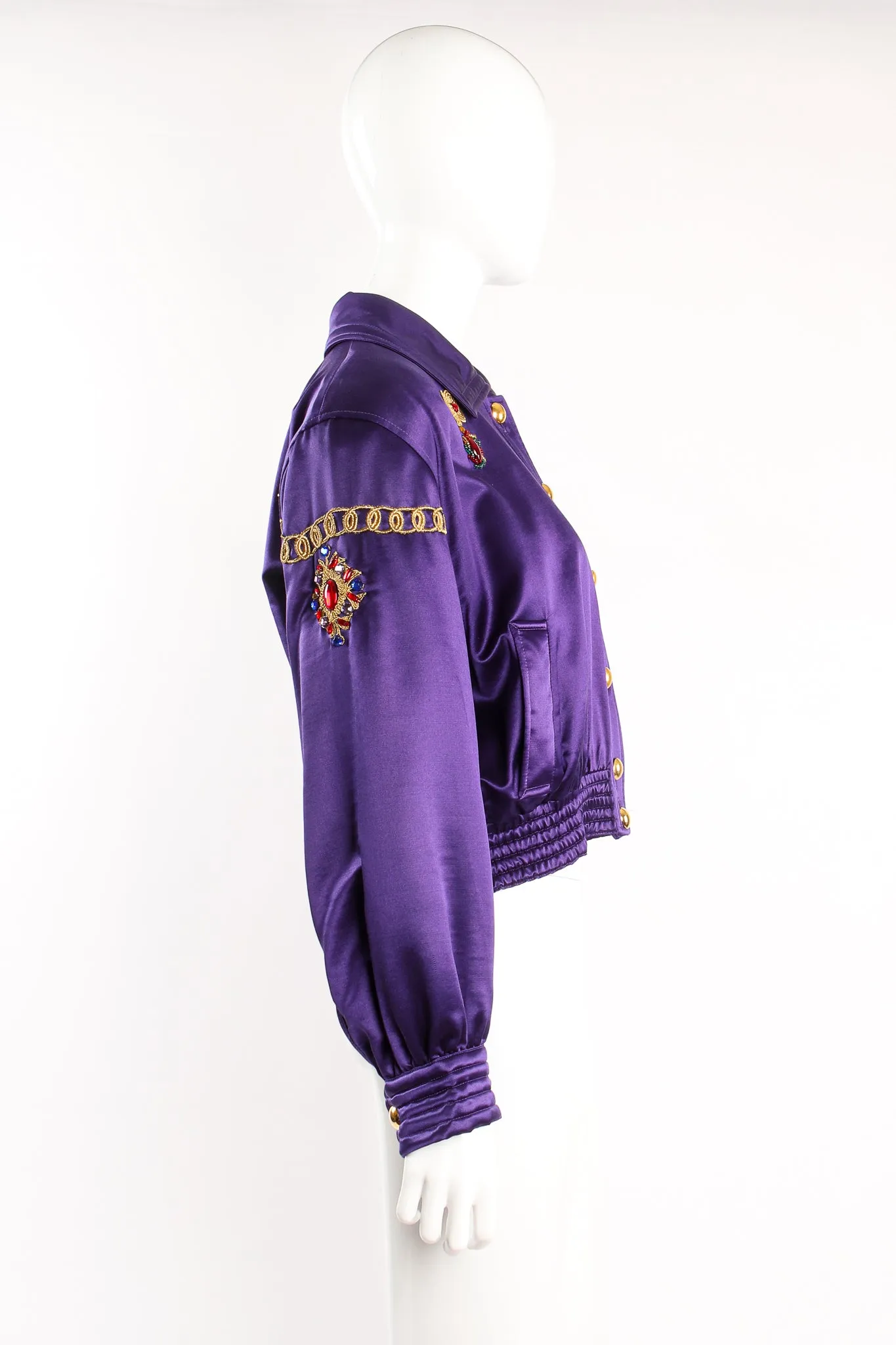 Satin Jeweled Brooch Bomber