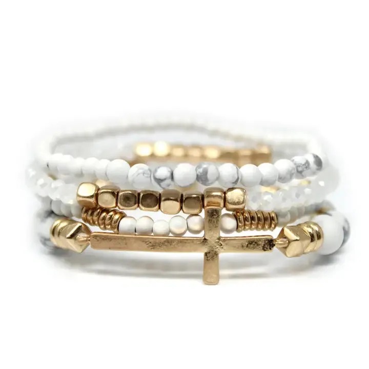 Set of 4, Stone And Wooden Beads Bracelet