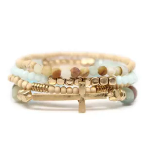 Set of 4, Stone And Wooden Beads Bracelet