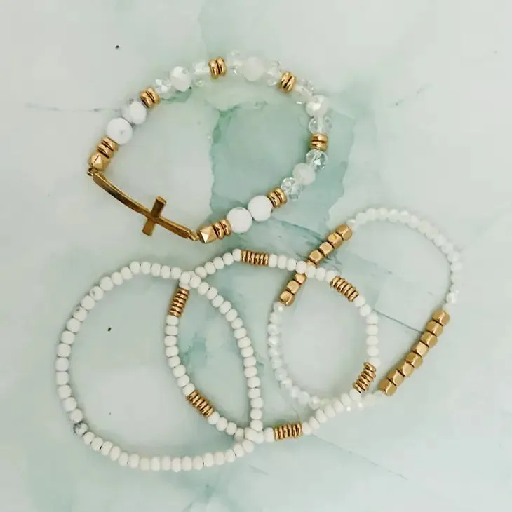 Set of 4, Stone And Wooden Beads Bracelet