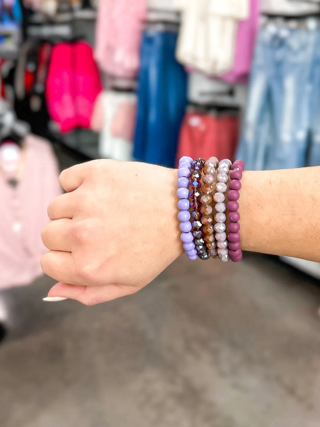 Set of 5 Beaded & Wooden Stretch Bracelets