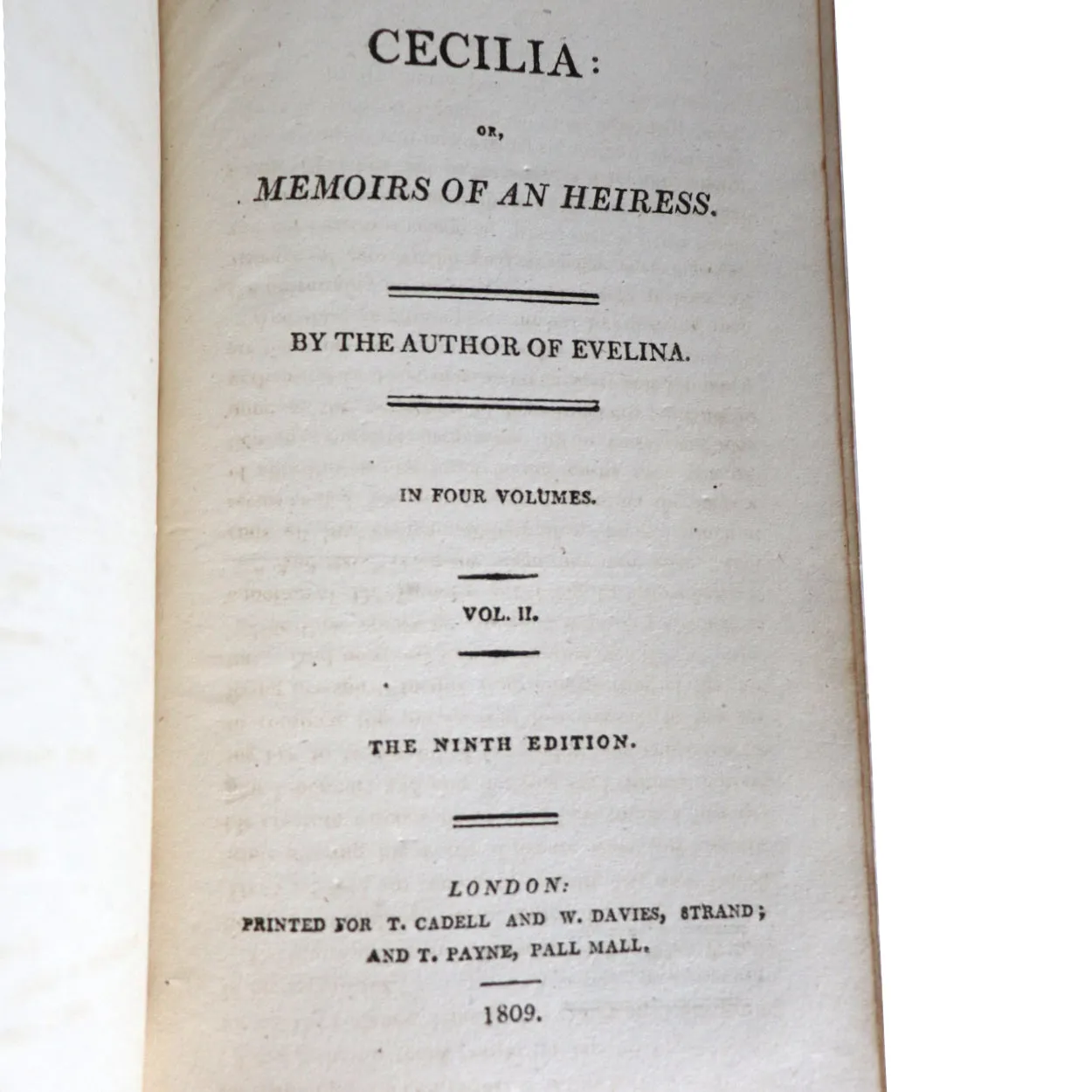 Set of Four Books: Cecelia or Memoirs of an Heiress by Frances (Fanny) Burney