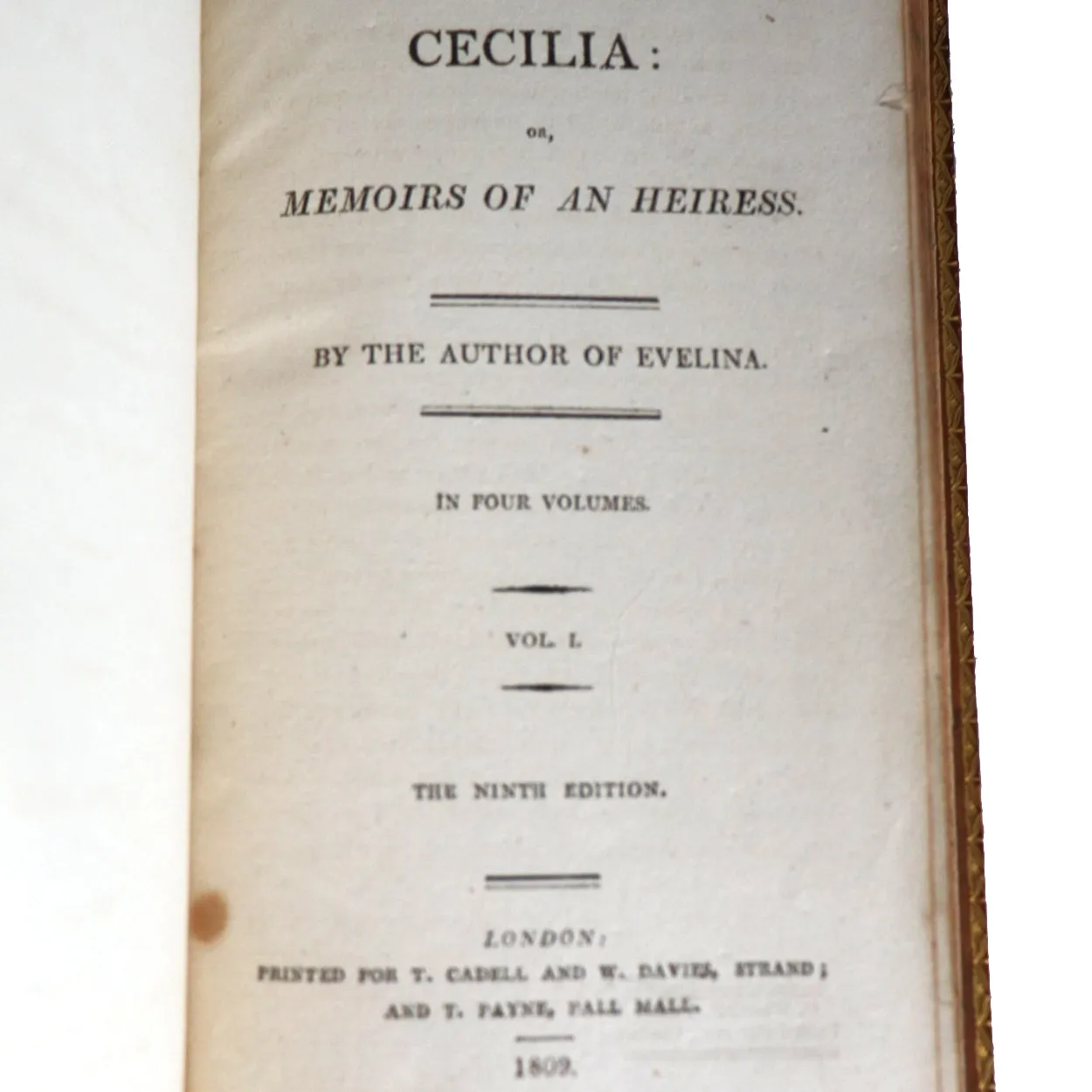 Set of Four Books: Cecelia or Memoirs of an Heiress by Frances (Fanny) Burney
