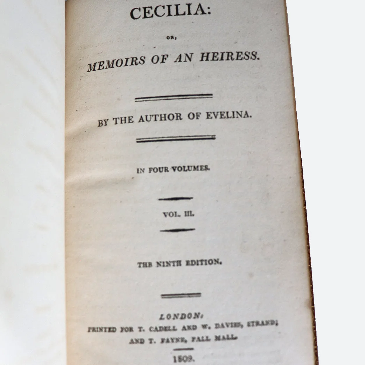 Set of Four Books: Cecelia or Memoirs of an Heiress by Frances (Fanny) Burney