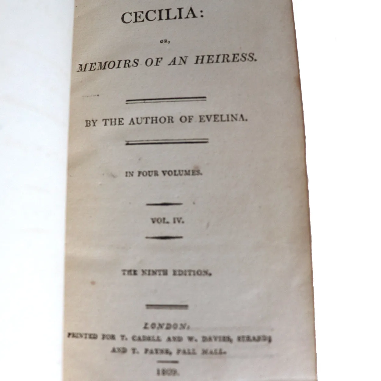 Set of Four Books: Cecelia or Memoirs of an Heiress by Frances (Fanny) Burney