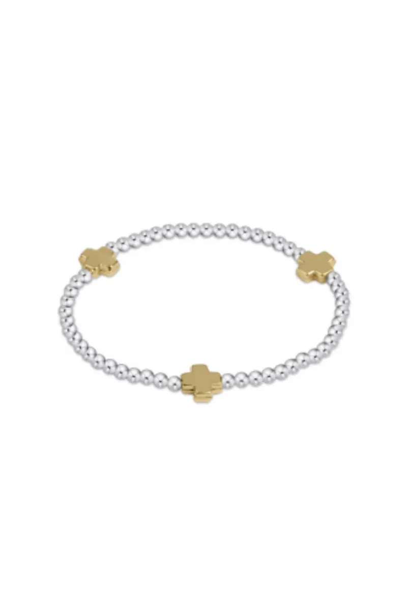 Signature Cross Sterling Mixed Metal Pattern 3mm Bead Bracelet - Gold