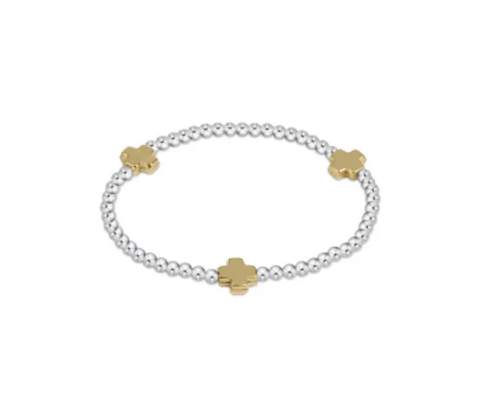 Signature Cross Sterling Mixed Metal Pattern 3mm Bead Bracelet - Gold