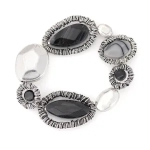 SILVER AND BLACK  STRETCH  BRACELETS #189BK2201 (2D3)