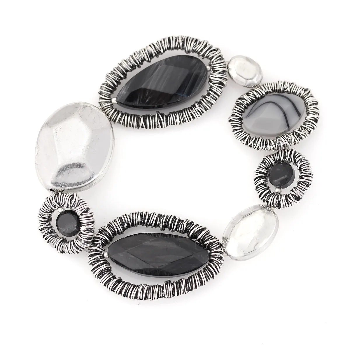 SILVER AND BLACK  STRETCH  BRACELETS #189BK2201 (2D3)