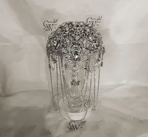 Silver Brooch bouquet, Jewel crystal wedding bouquet. Crystal Bridal Brooch Bouquet, cascade Jewel bouquet by Crystal wedding uk