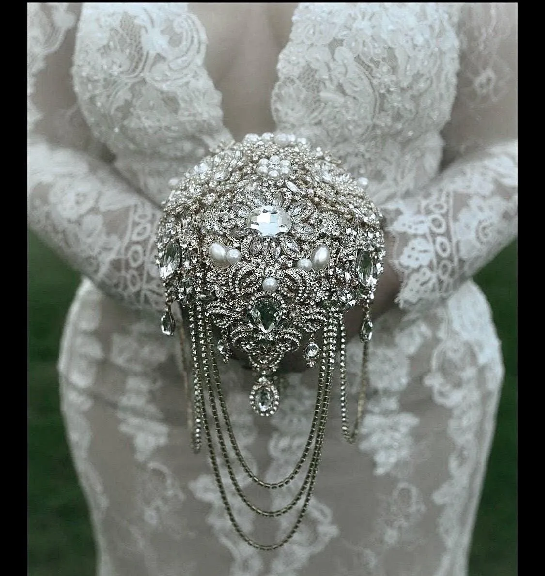 Silver Brooch bouquet, Jewel crystal wedding bouquet. Crystal Bridal Brooch Bouquet, cascade Jewel bouquet by Crystal wedding uk