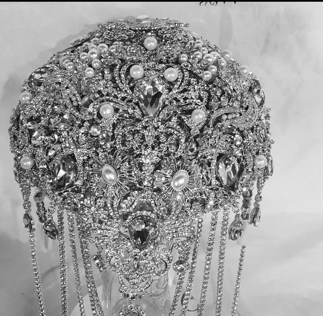 Silver Brooch bouquet, Jewel crystal wedding bouquet. Crystal Bridal Brooch Bouquet, cascade Jewel bouquet by Crystal wedding uk