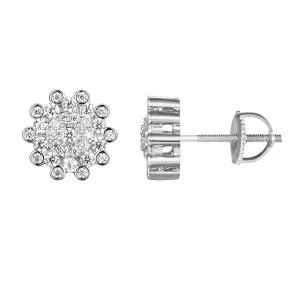 Silver Custom Round Solitaire Bling Stud Earrings