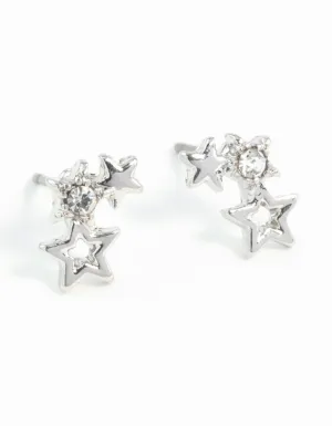 Silver Mini Star Cluster Stud Earrings