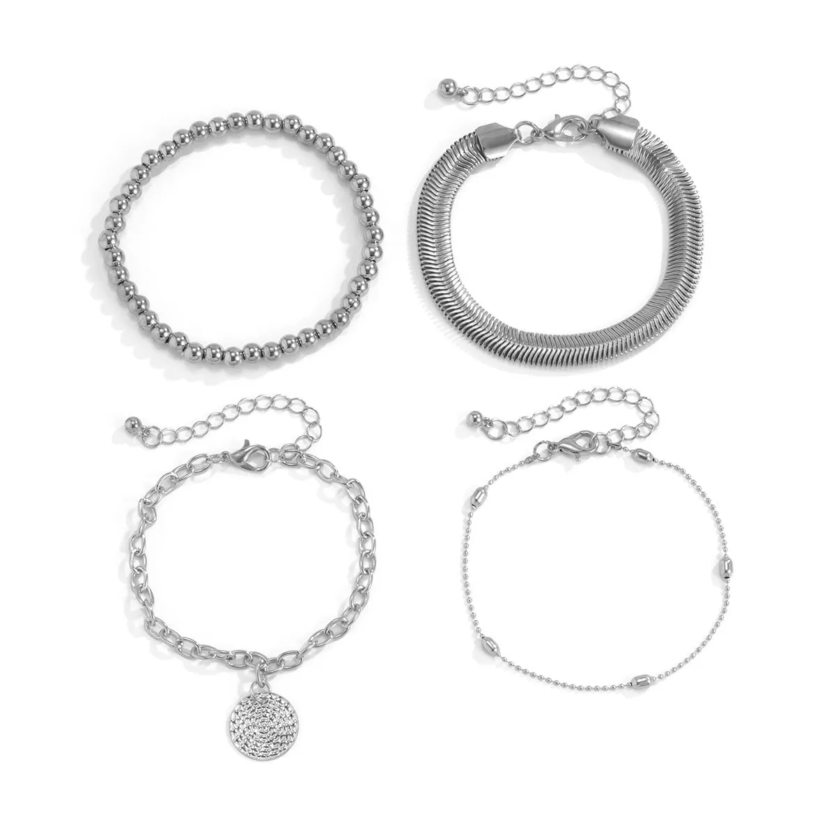 Silver-Plated Beaded Snake Chain Bracelet Set