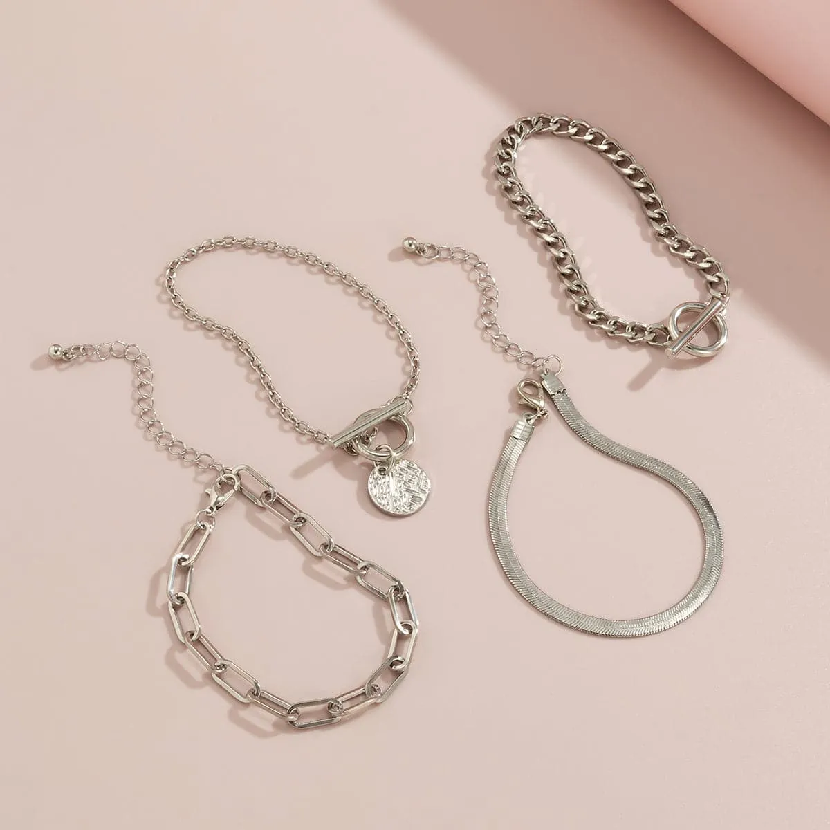 Silver-Plated Chain Toggle Bracelet Set