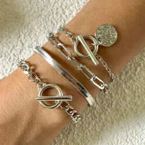 Silver-Plated Chain Toggle Bracelet Set