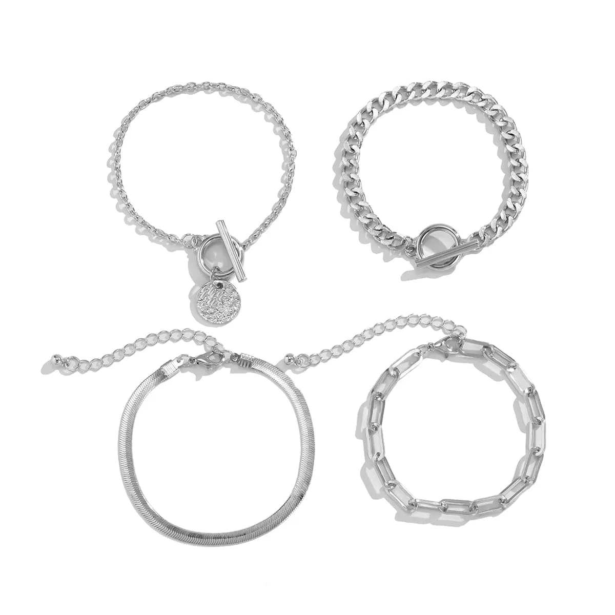 Silver-Plated Chain Toggle Bracelet Set