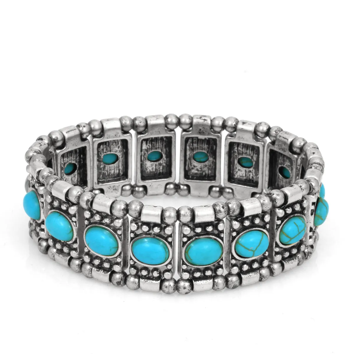 SILVER TURQUOISE STRETCH  BRACELET #HNB88982SLOXTQ (GE12/AB13)