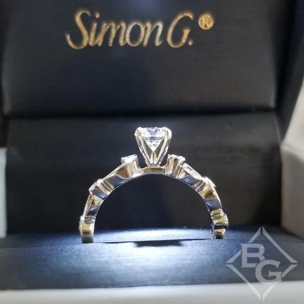 Simon G. Small Center Vintage Style Filigree Diamond Engagement Ring