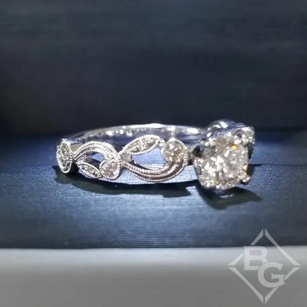 Simon G. Small Center Vintage Style Filigree Diamond Engagement Ring
