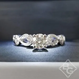 Simon G. Small Center Vintage Style Filigree Diamond Engagement Ring