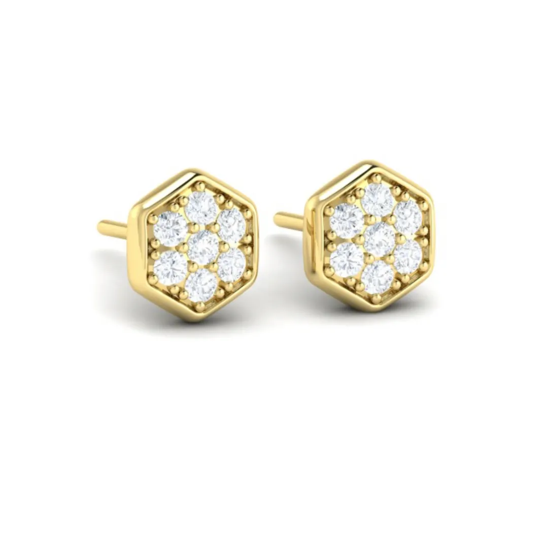 Sincerely, Springer's by Vlora 14k Yellow Gold Diamond Cluster Honeycomb Stud Earrings