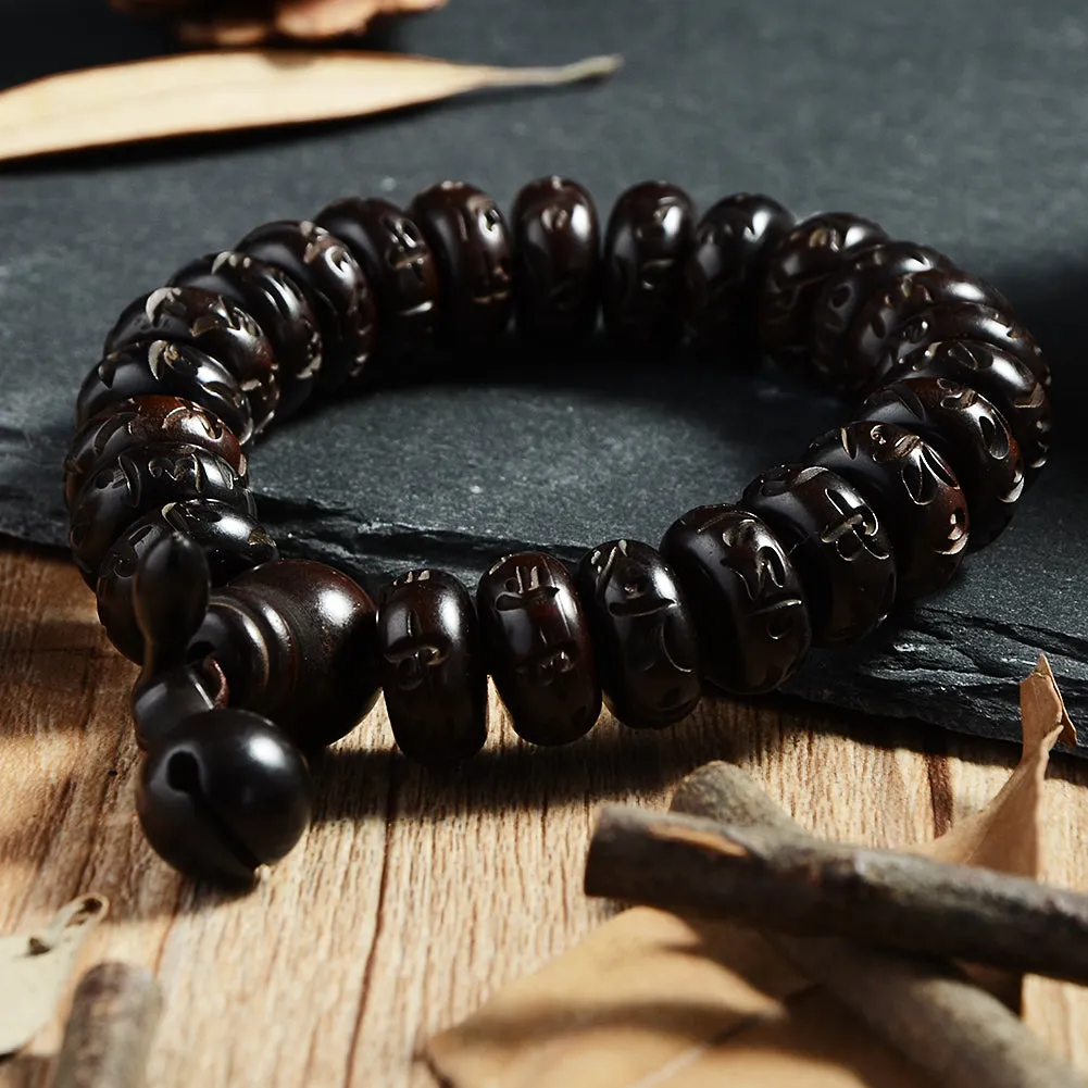 Six Word Mantra Wooden Fish Beads Bracelet