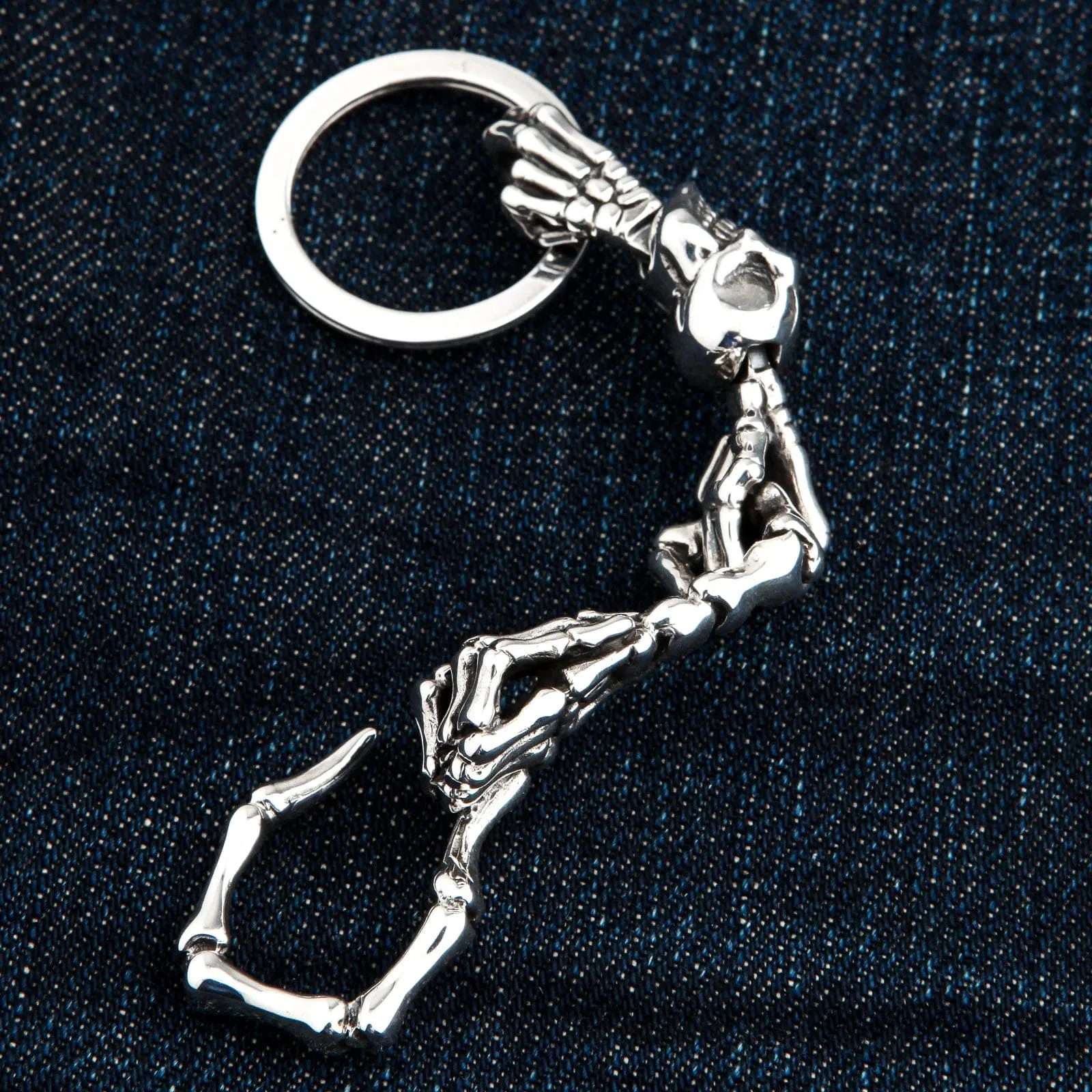 Skeleton Red Eye Skull Sterling Silver Keychain