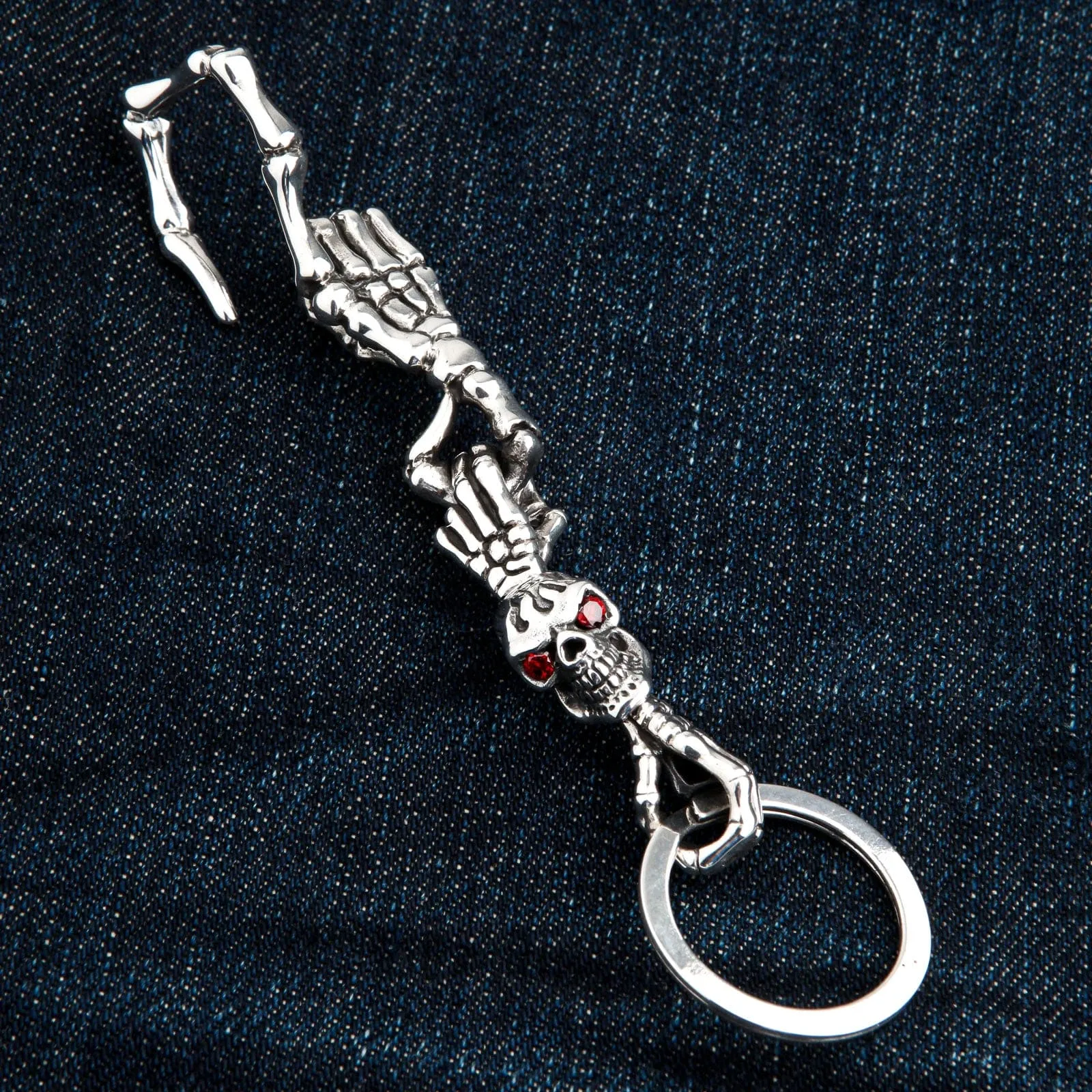 Skeleton Red Eye Skull Sterling Silver Keychain