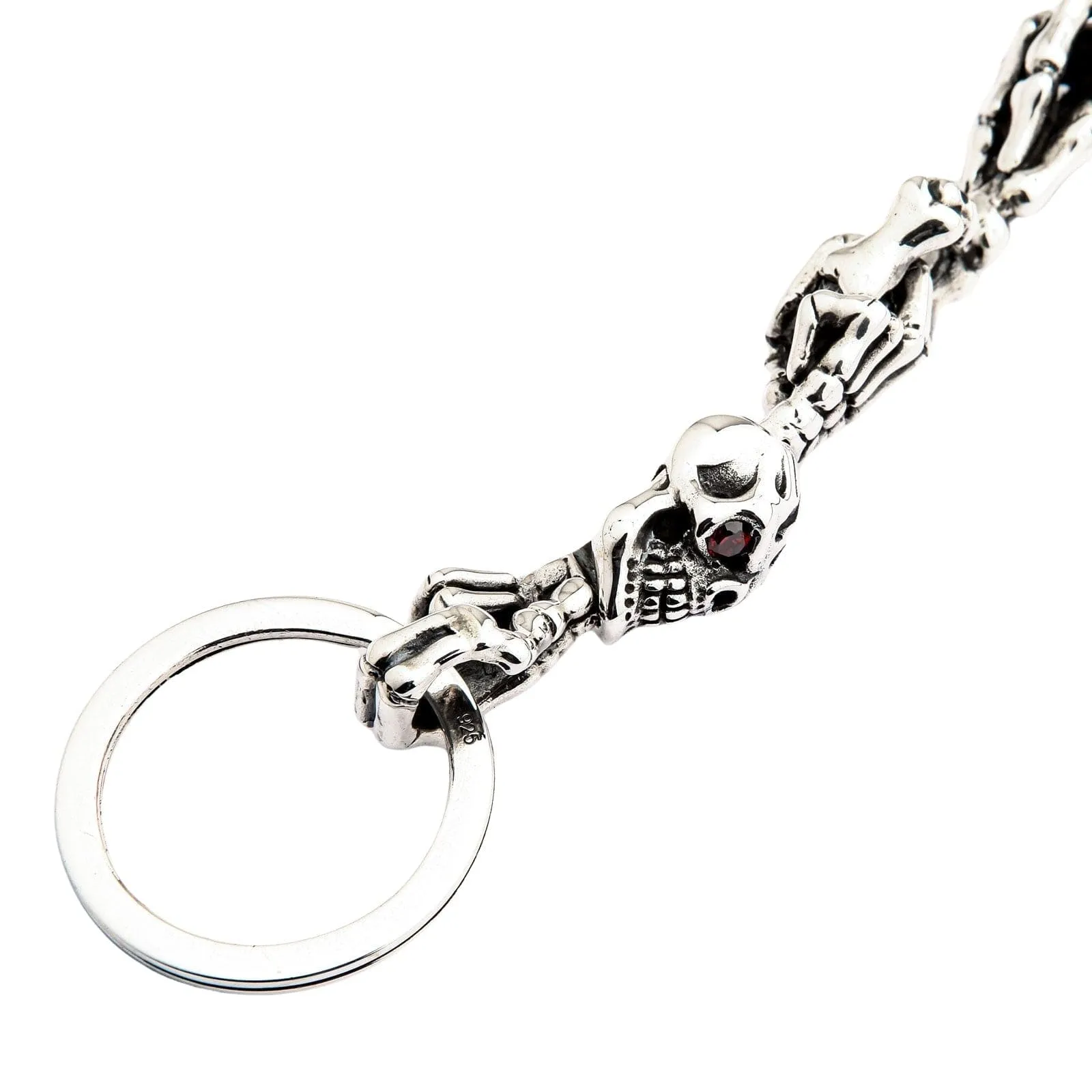 Skeleton Red Eye Skull Sterling Silver Keychain