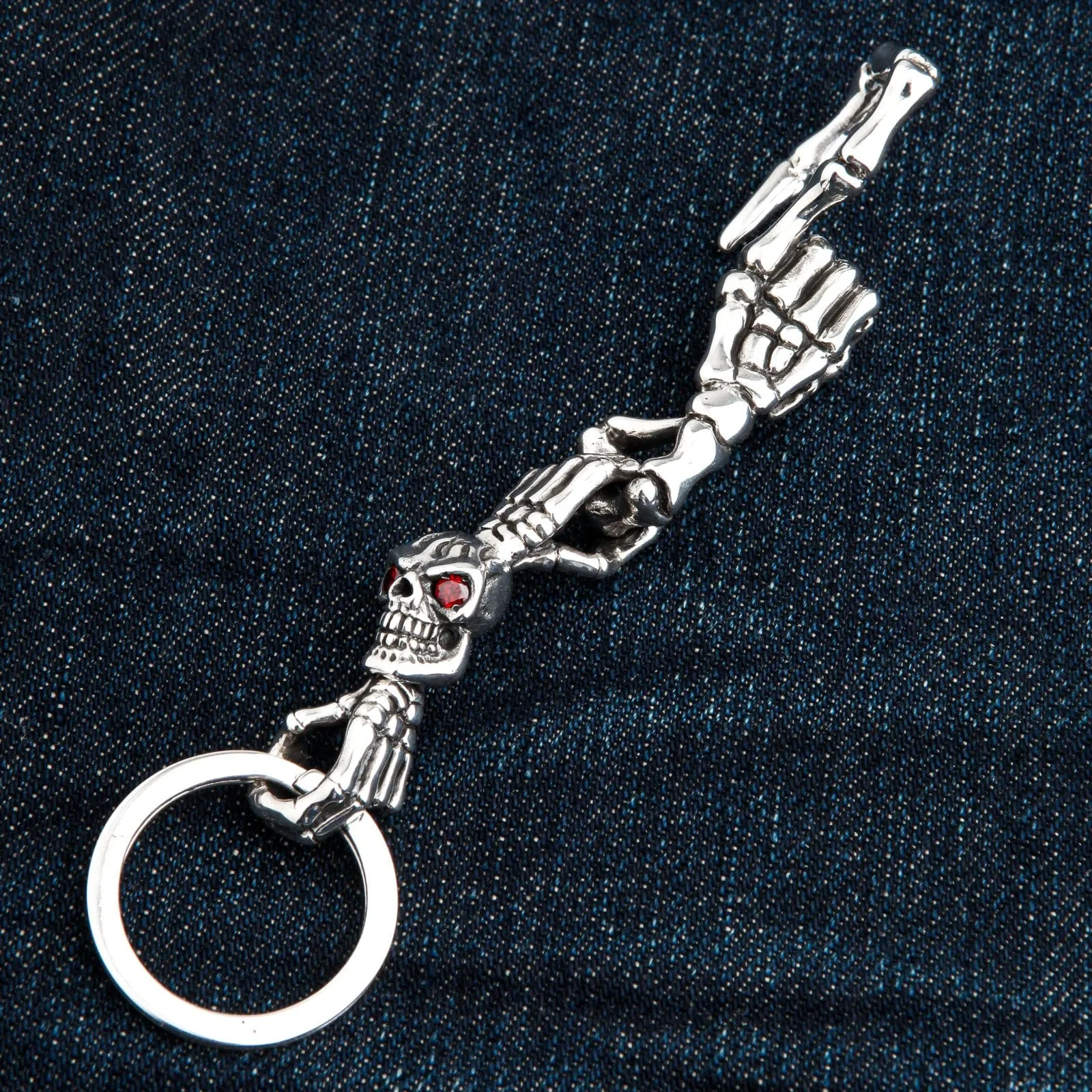Skeleton Red Eye Skull Sterling Silver Keychain
