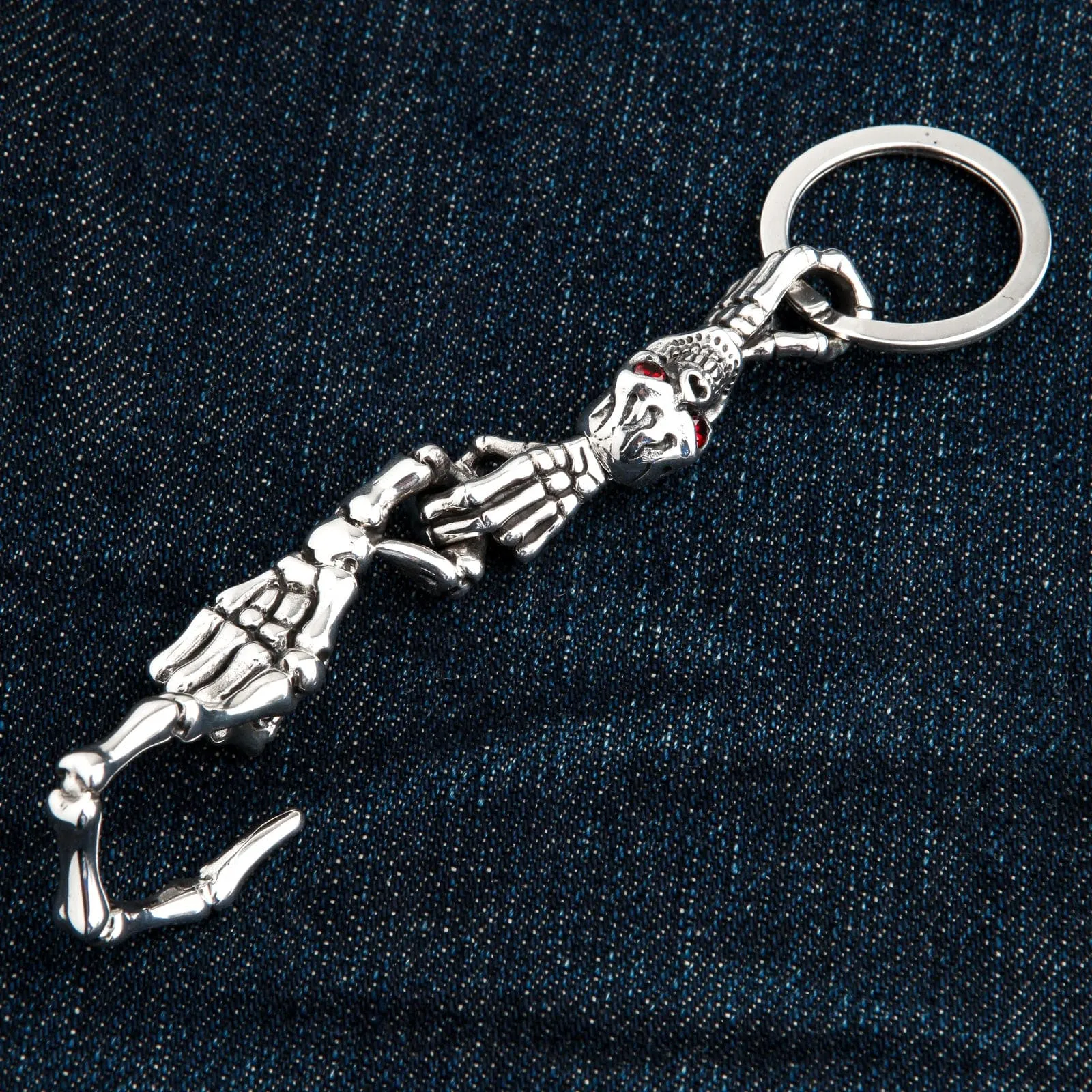 Skeleton Red Eye Skull Sterling Silver Keychain