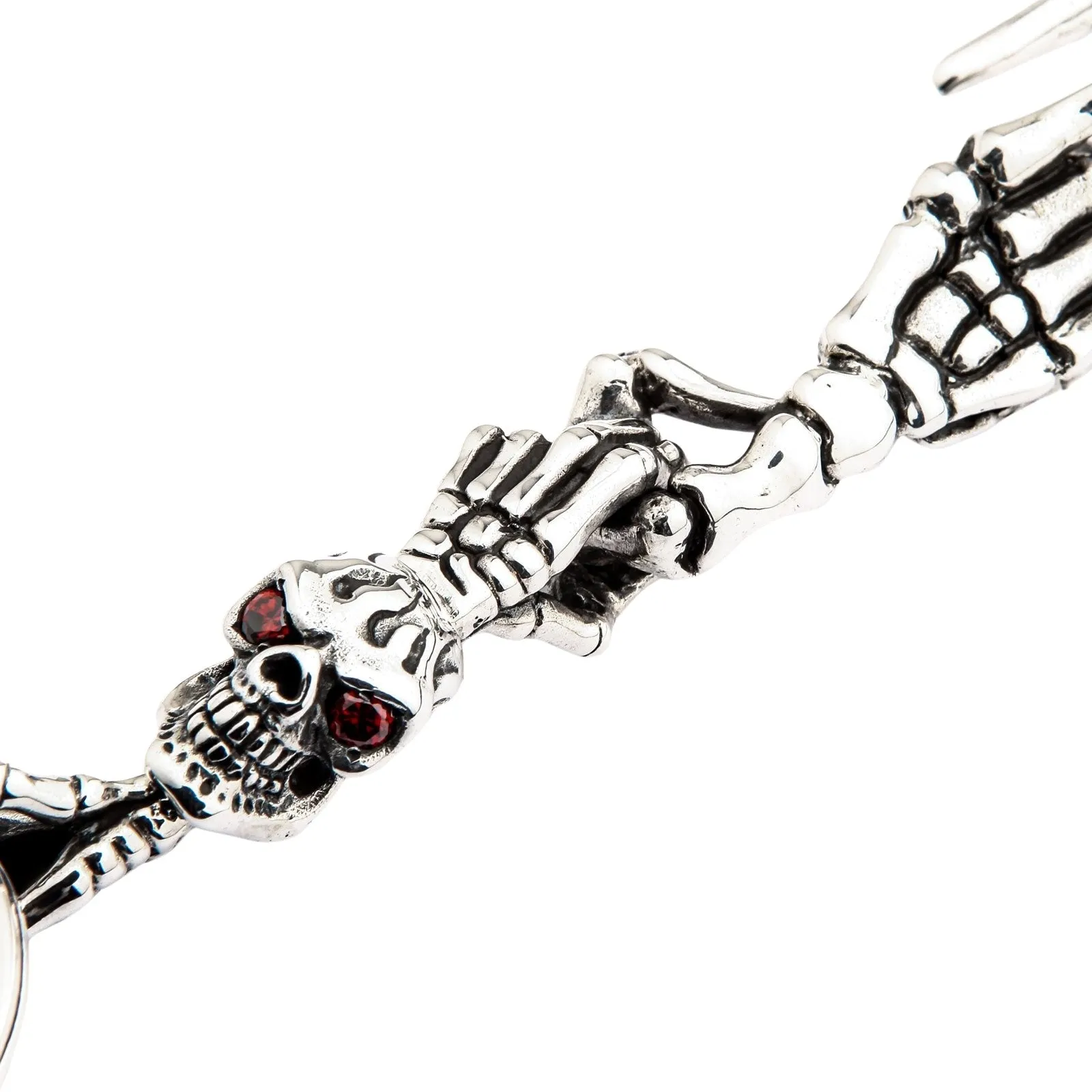 Skeleton Red Eye Skull Sterling Silver Keychain