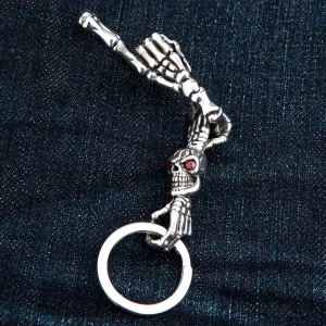 Skeleton Red Eye Skull Sterling Silver Keychain
