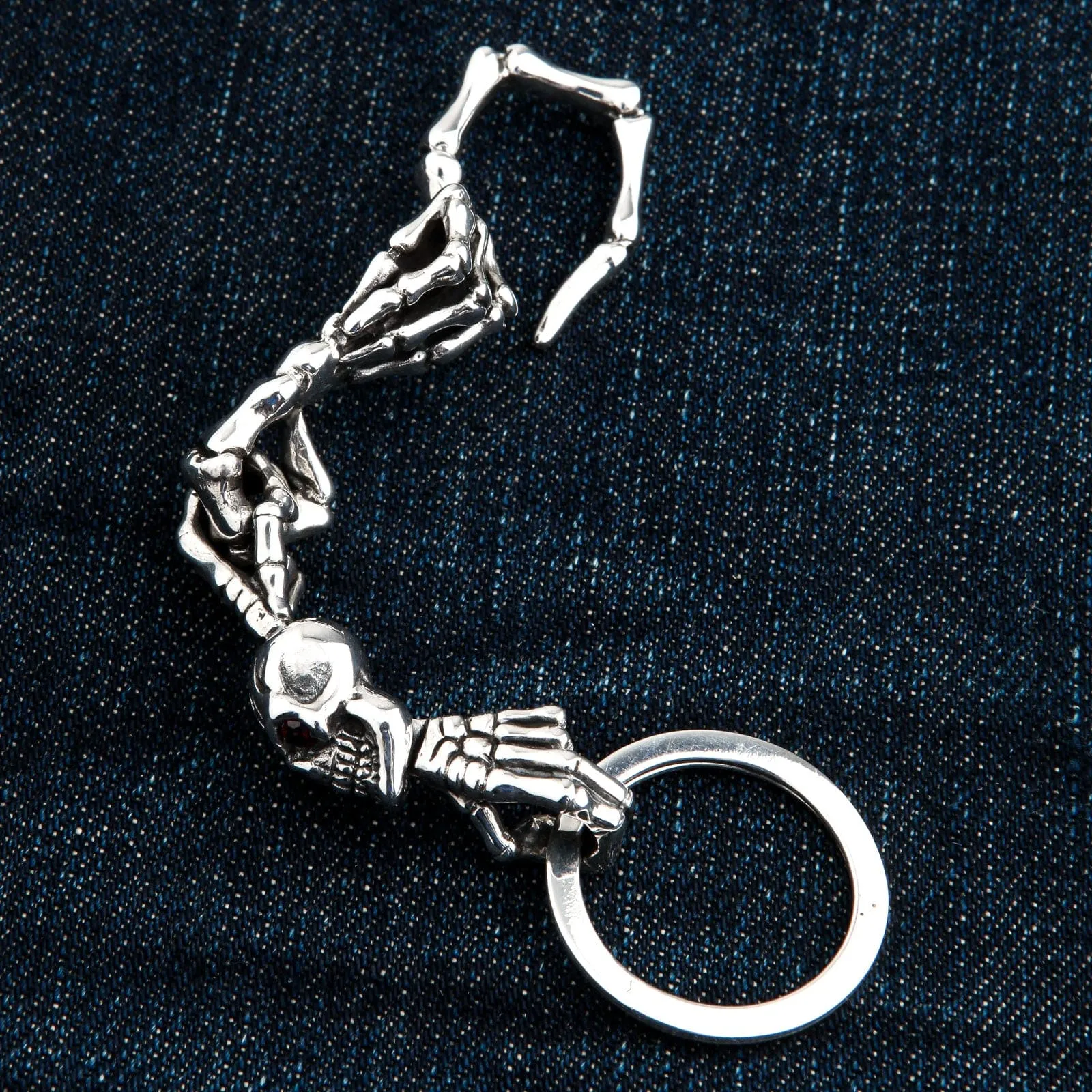 Skeleton Red Eye Skull Sterling Silver Keychain