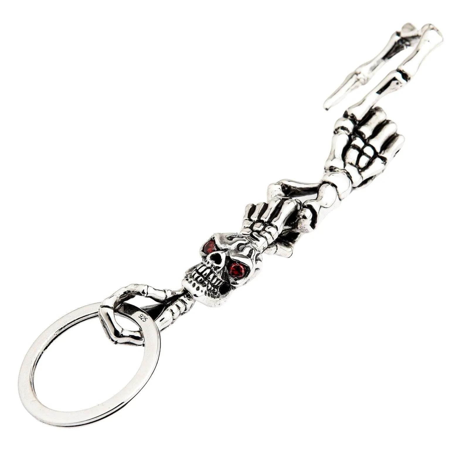 Skeleton Red Eye Skull Sterling Silver Keychain