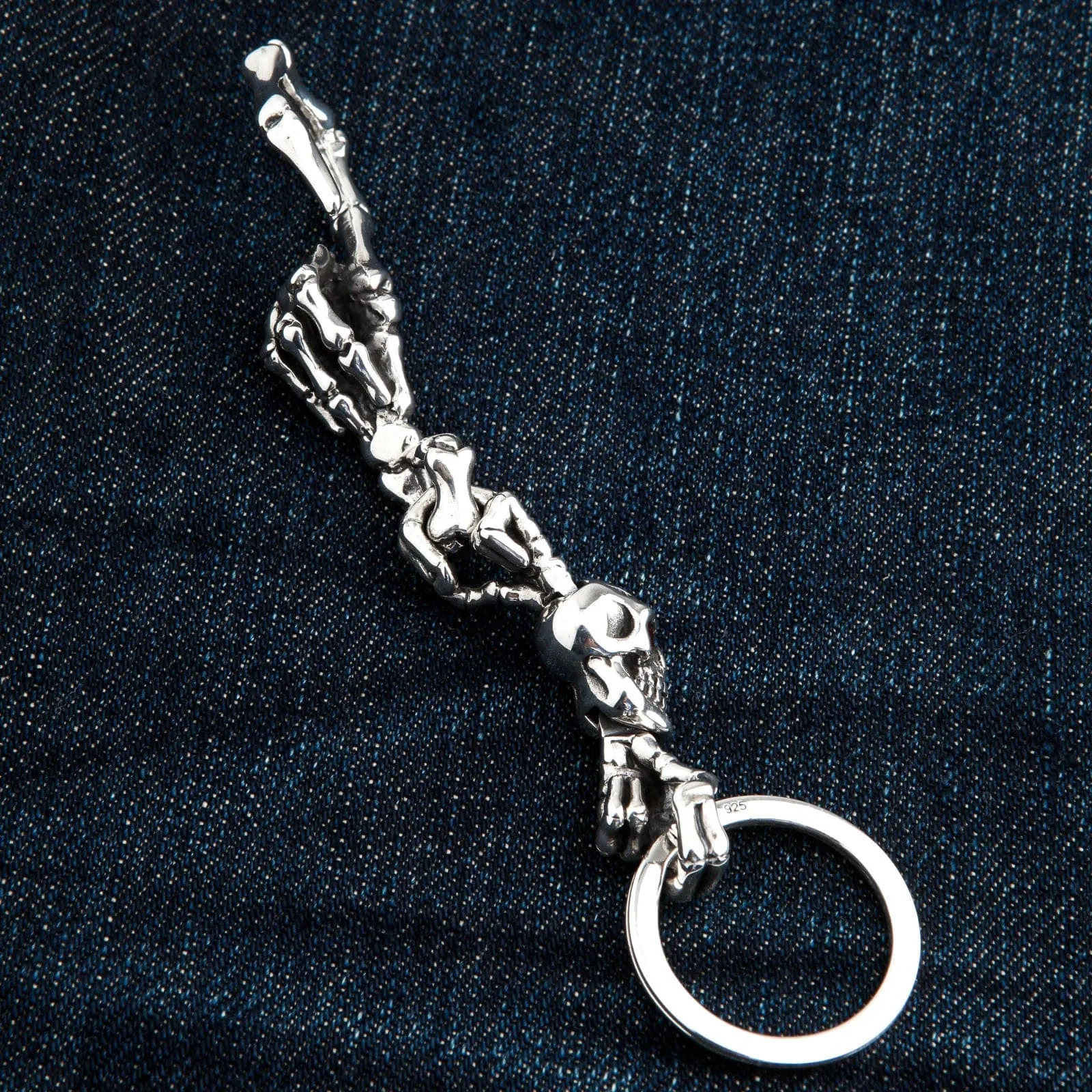 Skeleton Red Eye Skull Sterling Silver Keychain