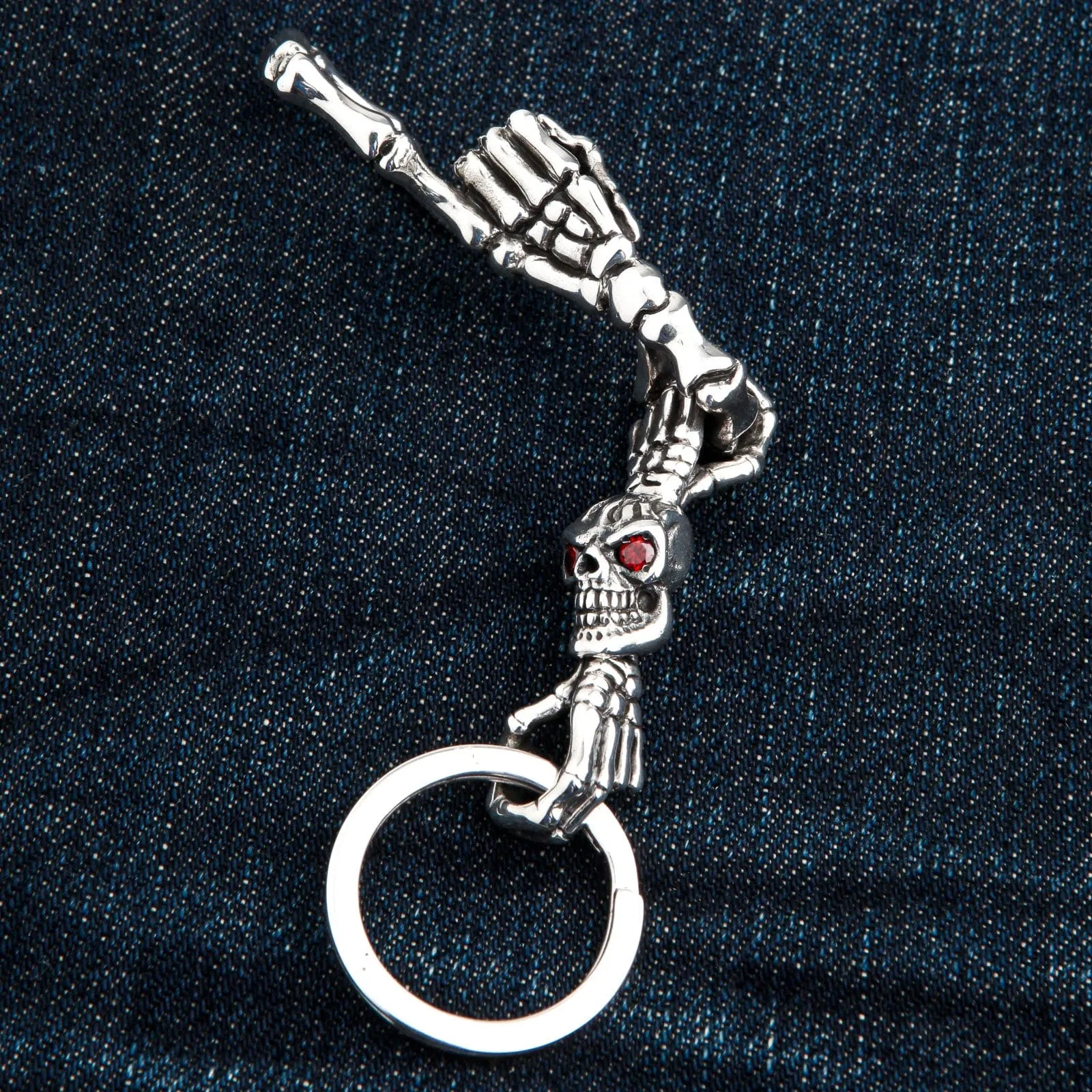 Skeleton Red Eye Skull Sterling Silver Keychain
